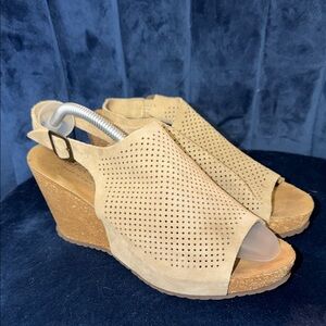 Marina Luna Comfort Tan Supple Leather Wedge Heel Size 7.5